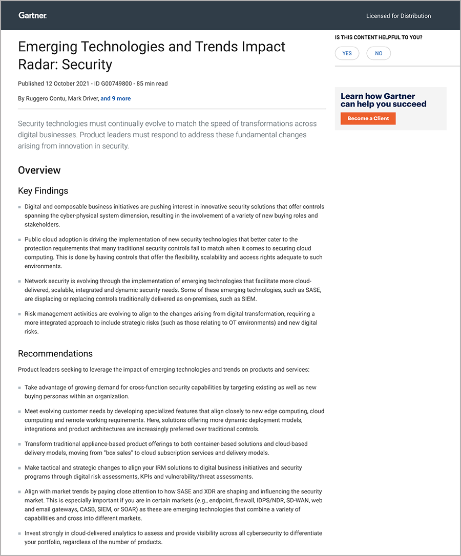 Gartner® Report Emerging Technologies and Trends Impact Radar