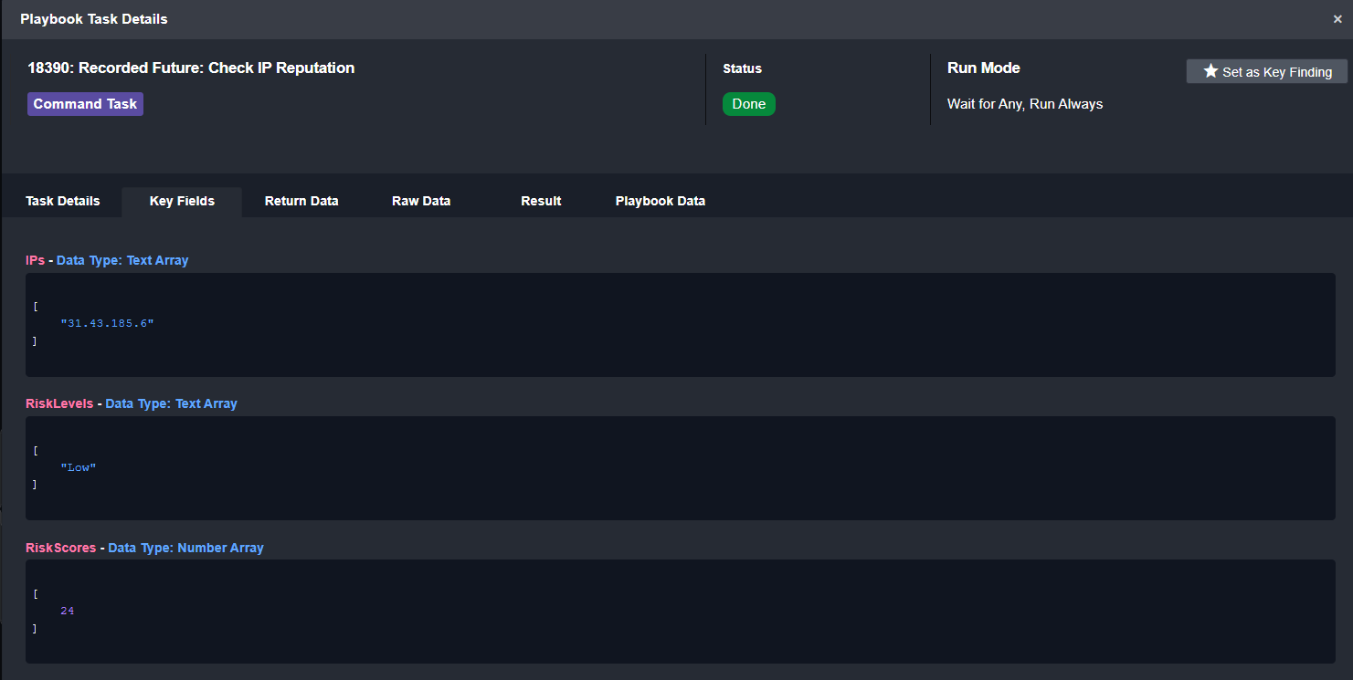 Recorded Future OSINT as seen in D3 Smart SOAR