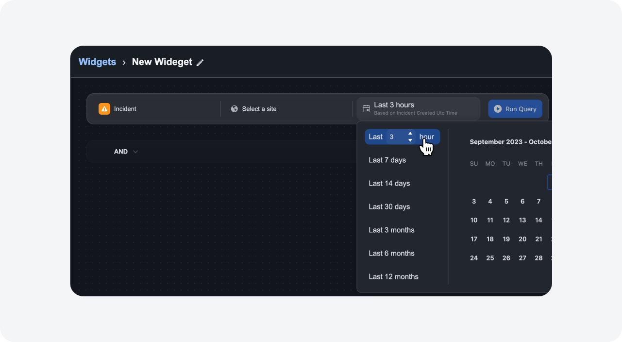 Widget query builder featuring the new time filter options