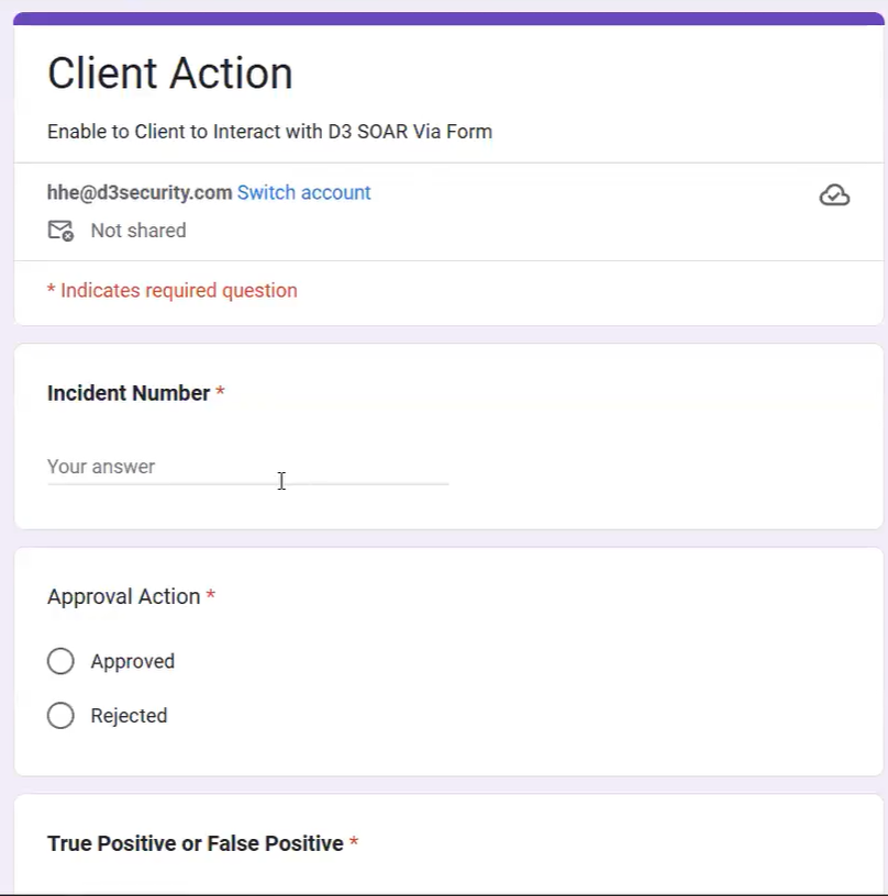 A screenshot of a Google Form where client input is solicited, which initiates a corresponding workflow