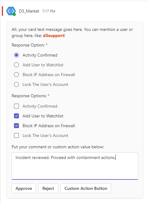 Screenshot of the approval form sent to the client via Microsoft Teams