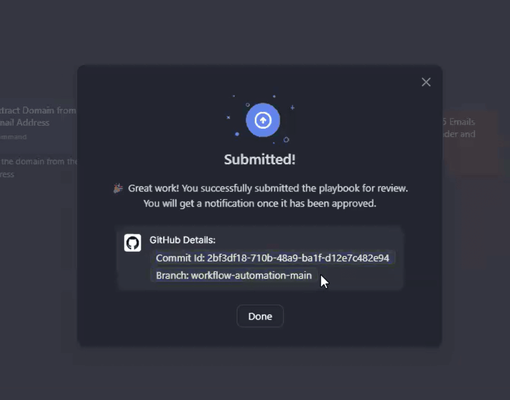 A screenshot of D3 Morpheus showcasing its version control features built in the playbook generation workflow