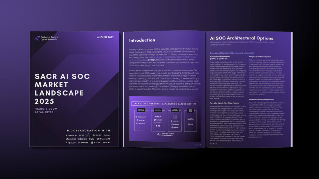 A preview of the The AI SOC Market Landscape 2025 report by Software Analyst Cyber Research
