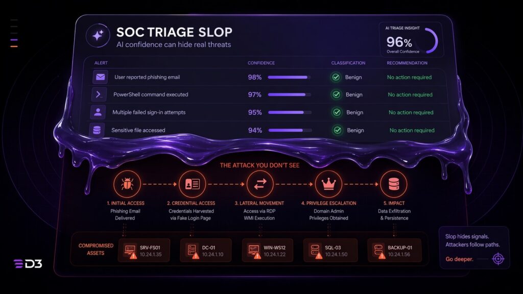 A graphic illustrating SOC Triage Slop and its downsides 